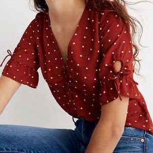 Madewell Red Polka Dot Tie Sleeve Daylight Top New